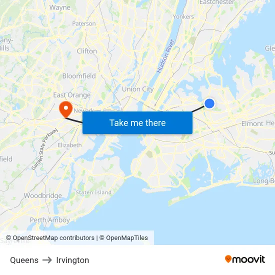 Queens to Irvington map
