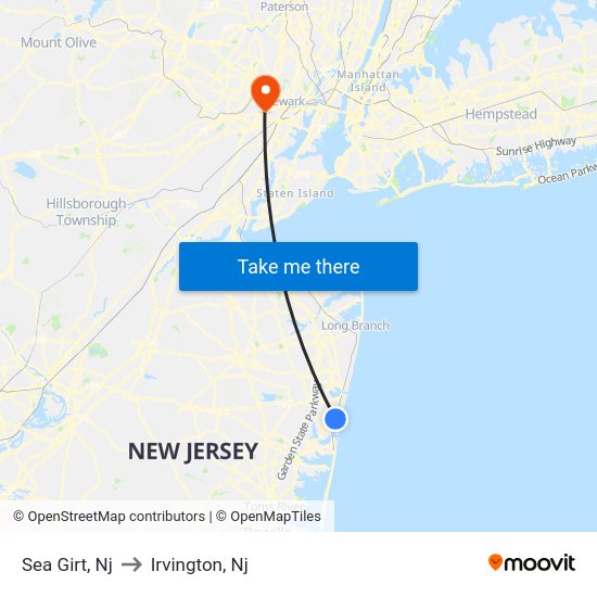 Sea Girt, Nj to Irvington, Nj map