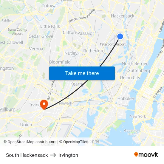 South Hackensack to Irvington map