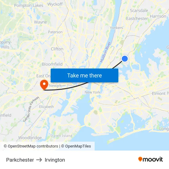 Parkchester to Irvington map
