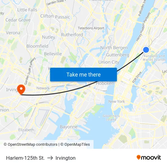 Harlem-125th St. to Irvington map