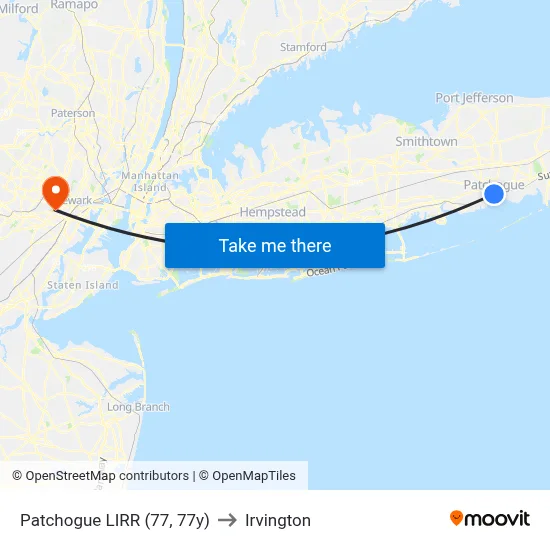 Patchogue LIRR (77, 77y) to Irvington map