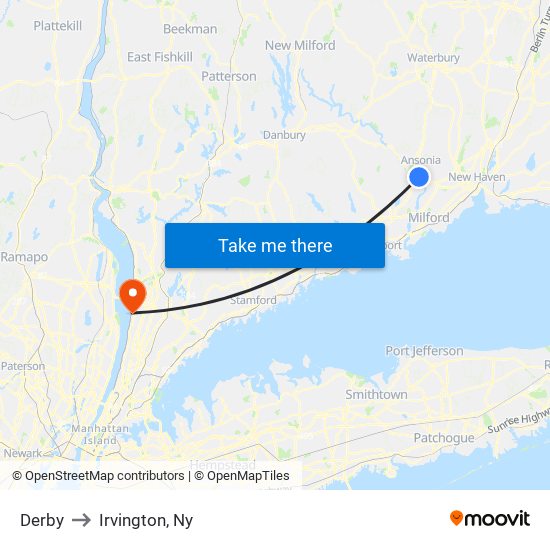 Derby to Irvington, Ny map