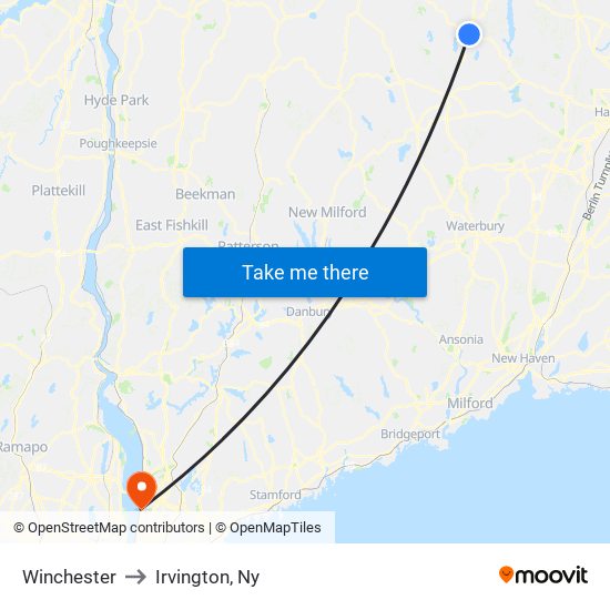 Winchester to Irvington, Ny map