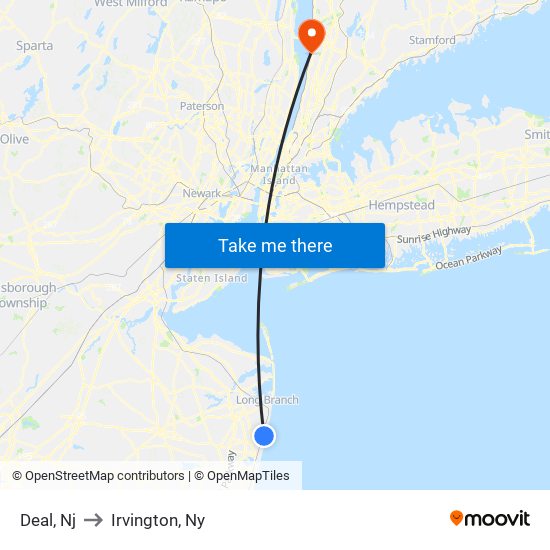 Deal, Nj to Irvington, Ny map