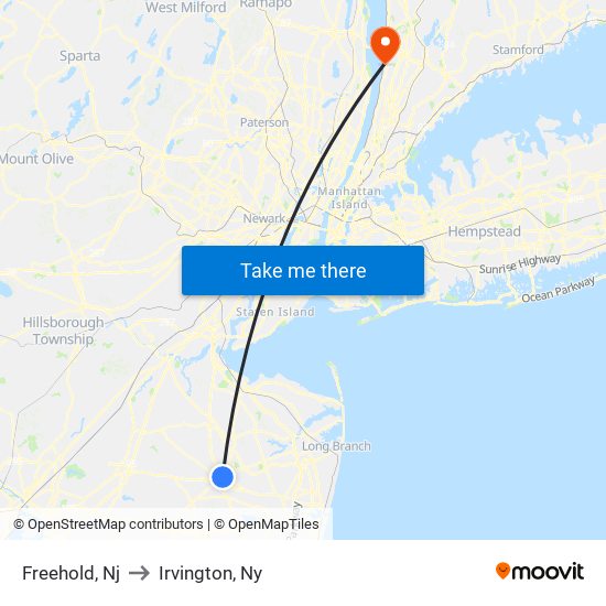 Freehold, Nj to Irvington, Ny map