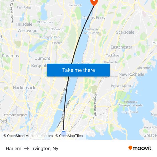 Harlem to Irvington, Ny map