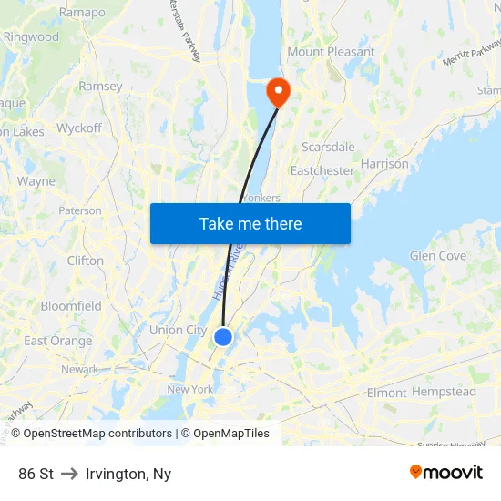 86 St to Irvington, Ny map