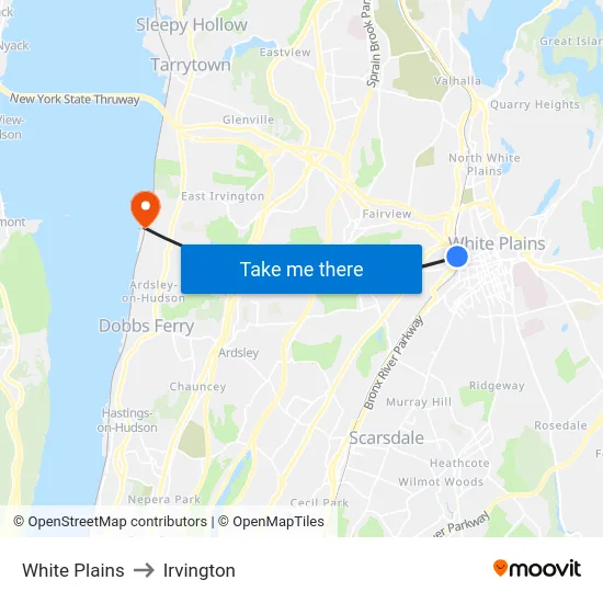 White Plains to Irvington map