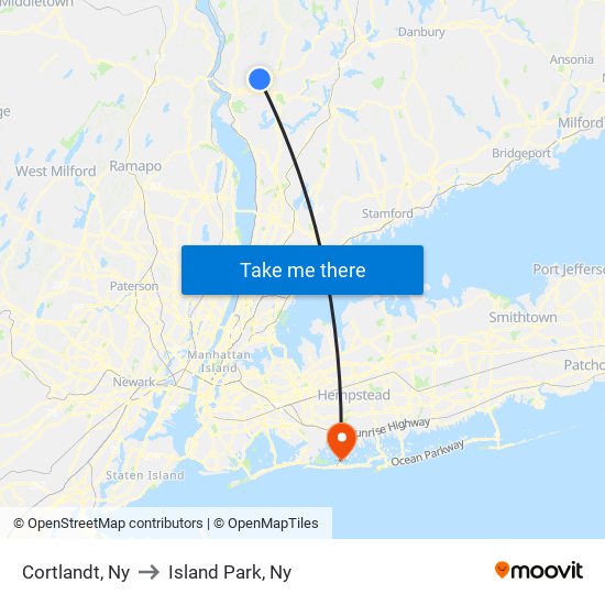 Cortlandt, Ny to Island Park, Ny map