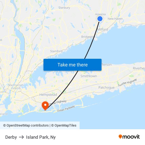 Derby to Island Park, Ny map