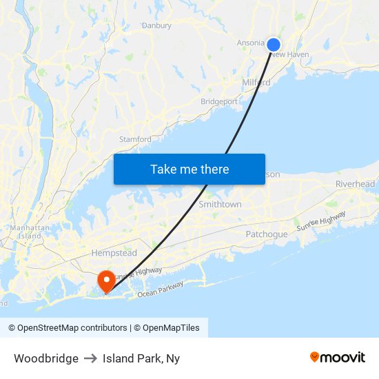 Woodbridge to Island Park, Ny map