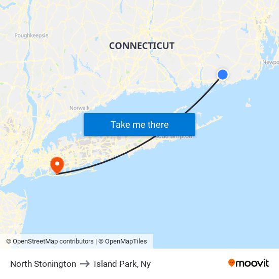 North Stonington to Island Park, Ny map