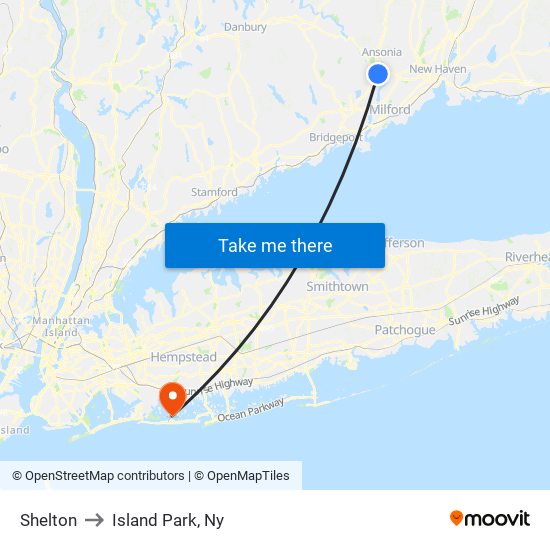 Shelton to Island Park, Ny map