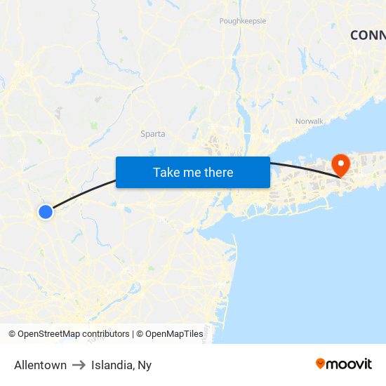 Allentown to Islandia, Ny map