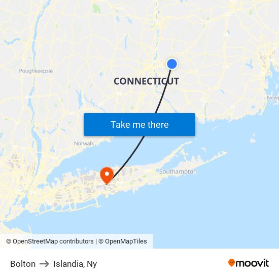 Bolton to Islandia, Ny map