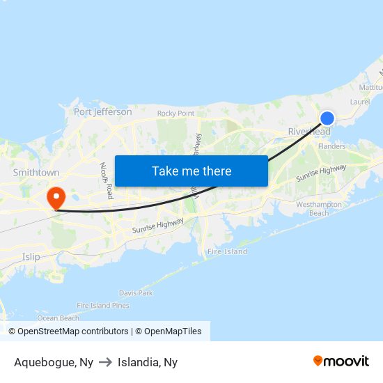 Aquebogue, Ny to Islandia, Ny map