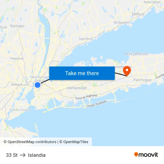 33 St to Islandia map