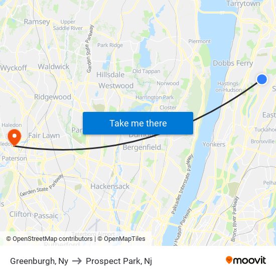 Greenburgh, Ny to Prospect Park, Nj map