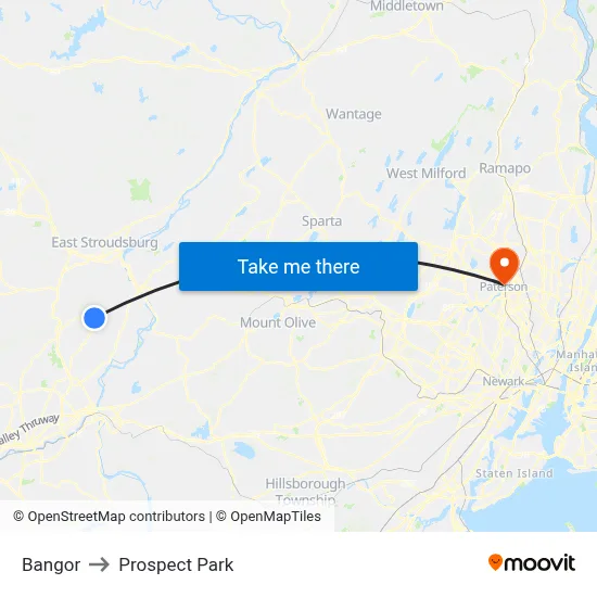 Bangor to Prospect Park map