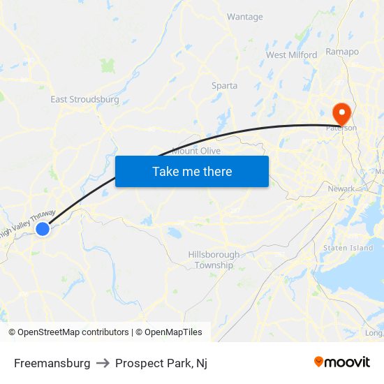 Freemansburg to Prospect Park, Nj map