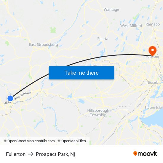 Fullerton to Prospect Park, Nj map