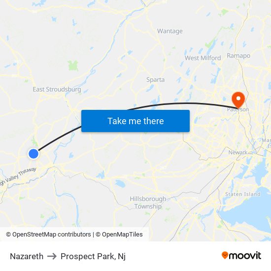 Nazareth to Prospect Park, Nj map