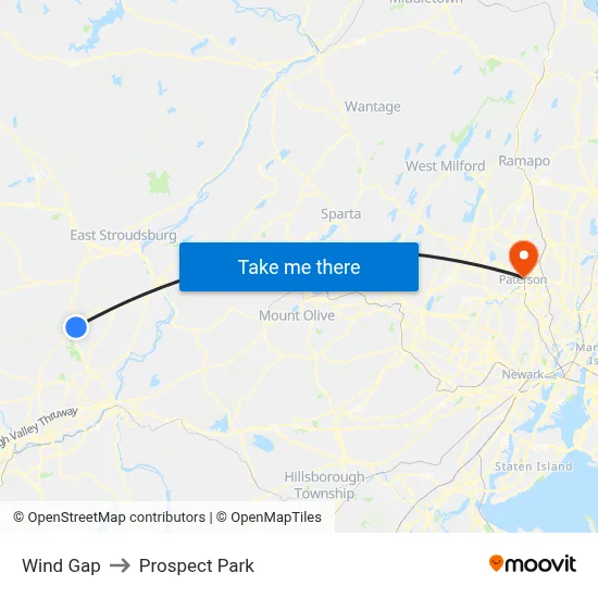 Wind Gap to Prospect Park map