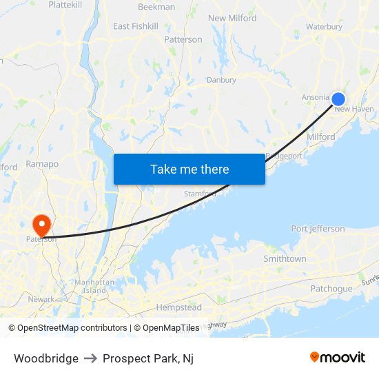 Woodbridge to Prospect Park, Nj map