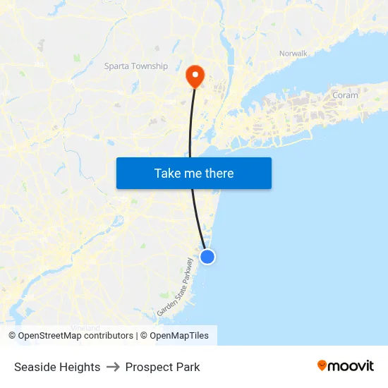 Seaside Heights to Prospect Park map