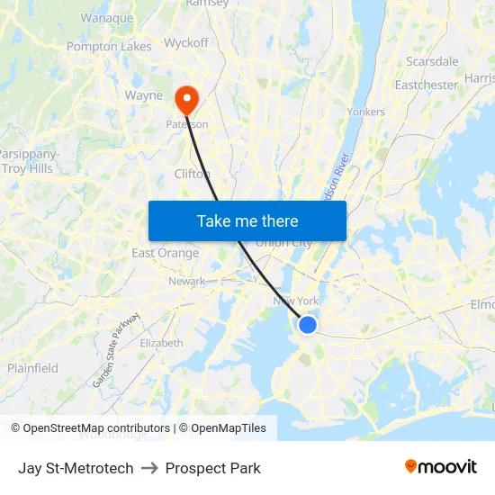 Jay St-Metrotech to Prospect Park map