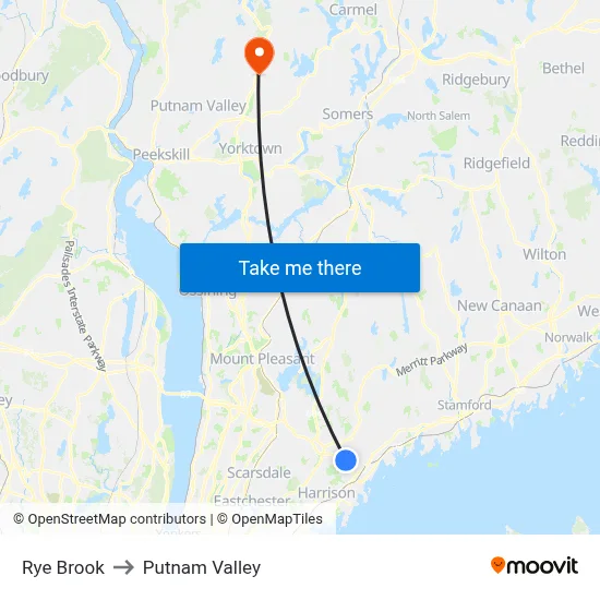 Rye Brook to Putnam Valley map