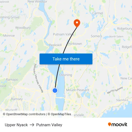 Upper Nyack to Putnam Valley map