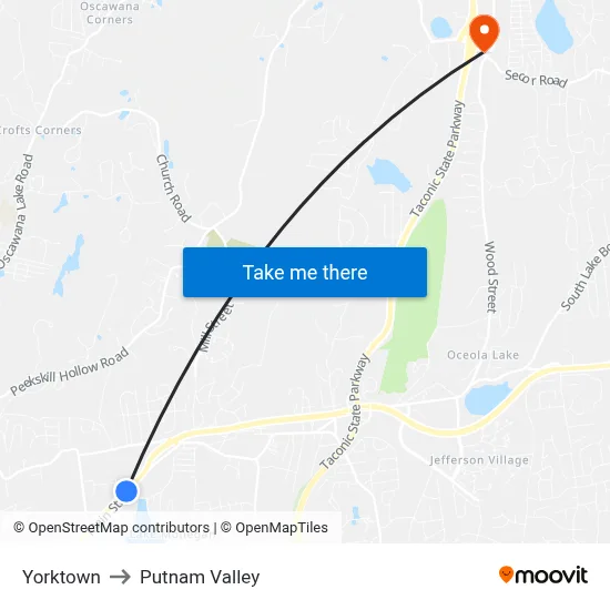 Yorktown to Putnam Valley map