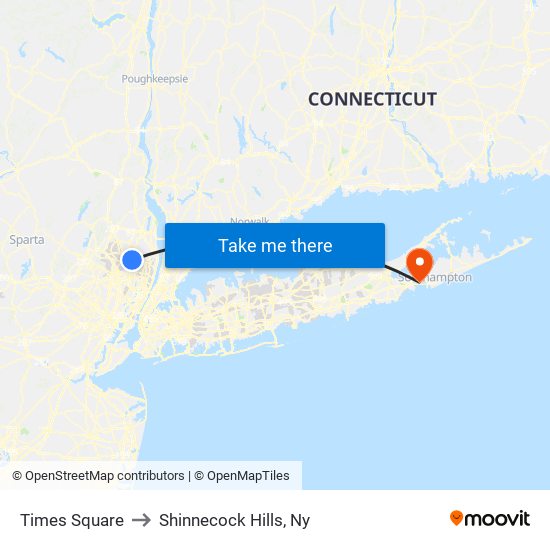 Times Square to Shinnecock Hills, Ny map