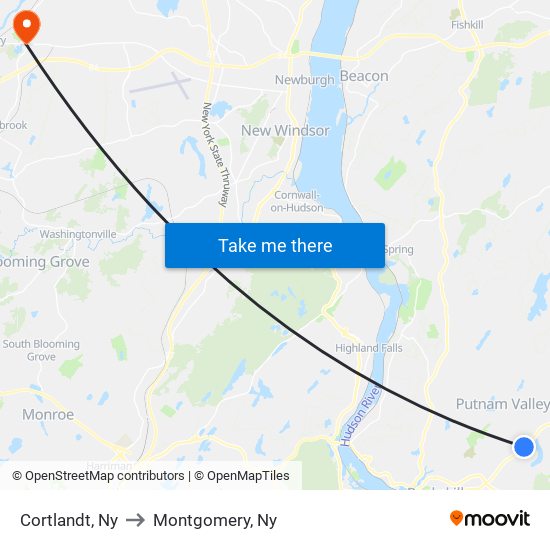 Cortlandt, Ny to Montgomery, Ny map