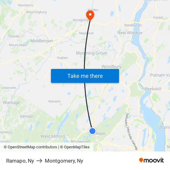 Ramapo, Ny to Montgomery, Ny map