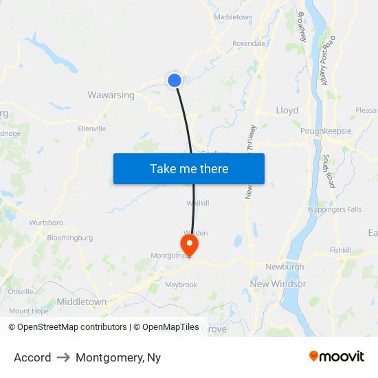 Accord to Montgomery, Ny map