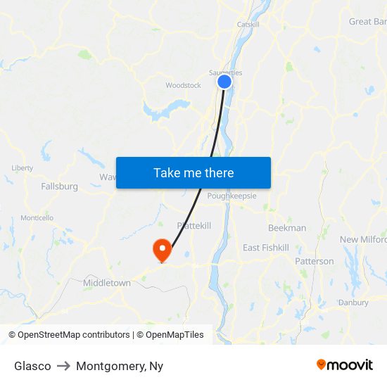 Glasco to Montgomery, Ny map