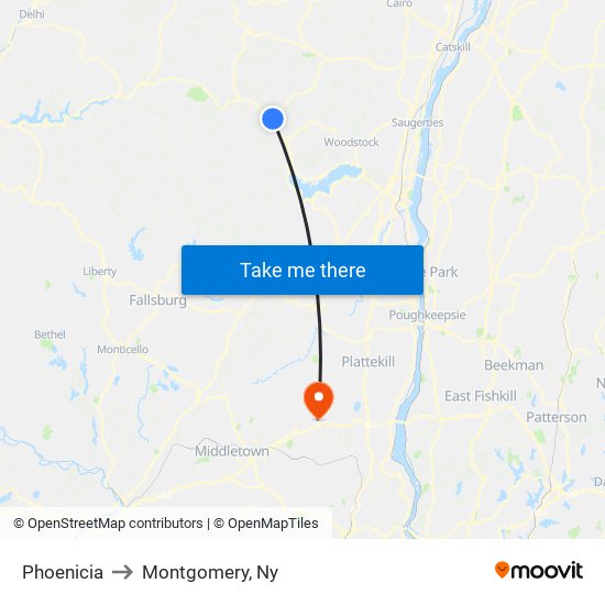 Phoenicia to Montgomery, Ny map