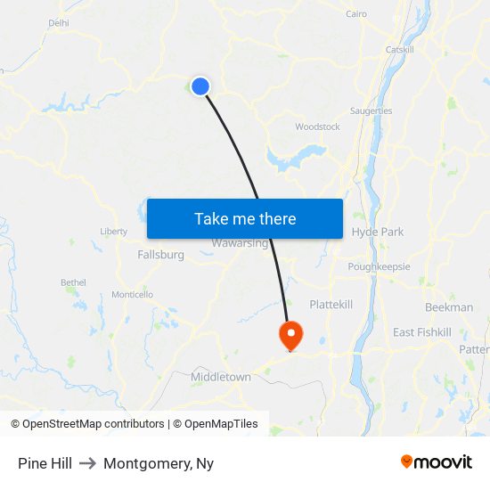 Pine Hill to Montgomery, Ny map