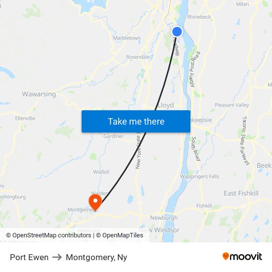 Port Ewen to Montgomery, Ny map