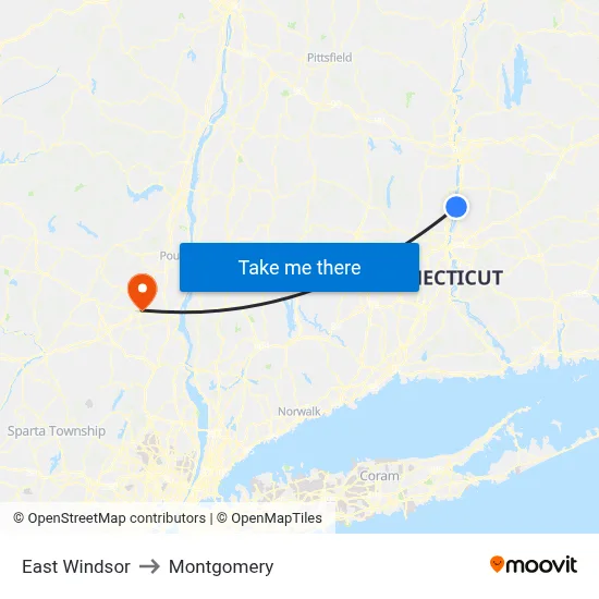 East Windsor to Montgomery map