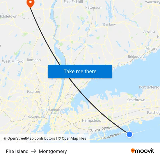 Fire Island to Montgomery map