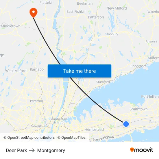 Deer Park to Montgomery map