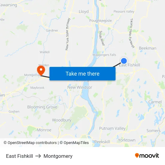 East Fishkill to Montgomery map