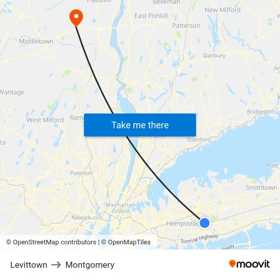 Levittown to Montgomery map
