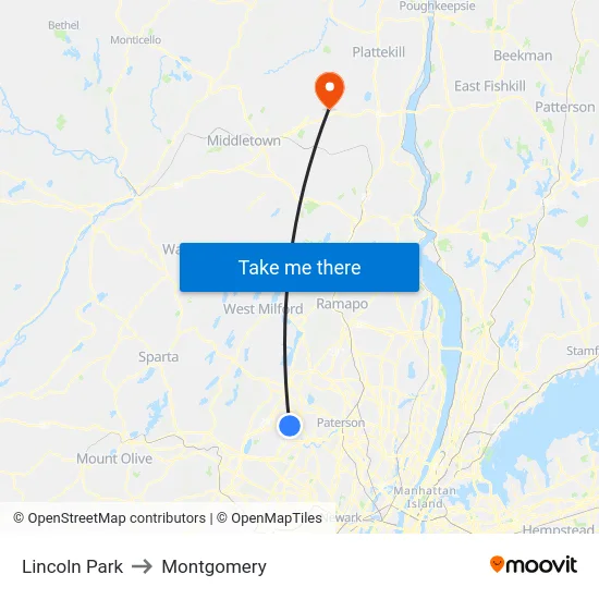 Lincoln Park to Montgomery map