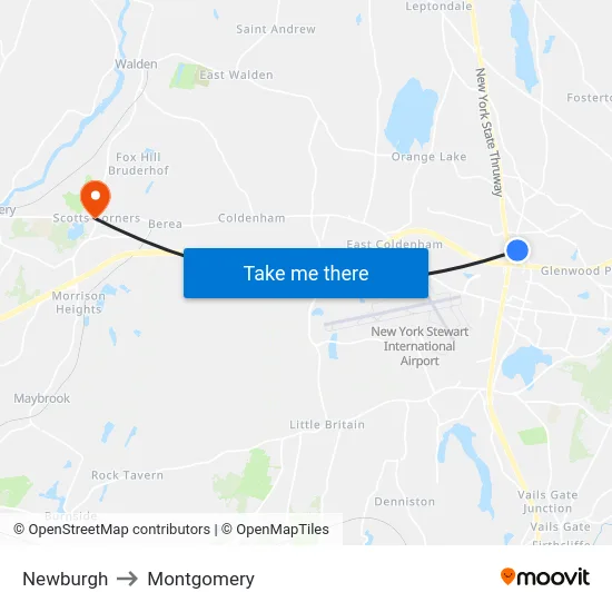 Newburgh to Montgomery map