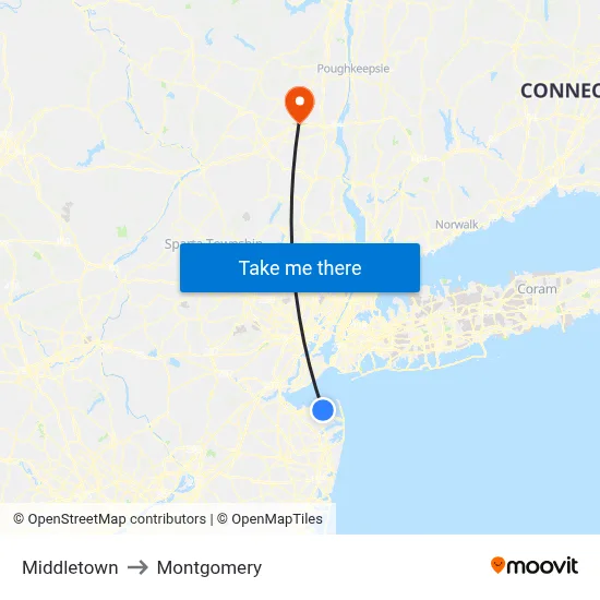 Middletown to Montgomery map